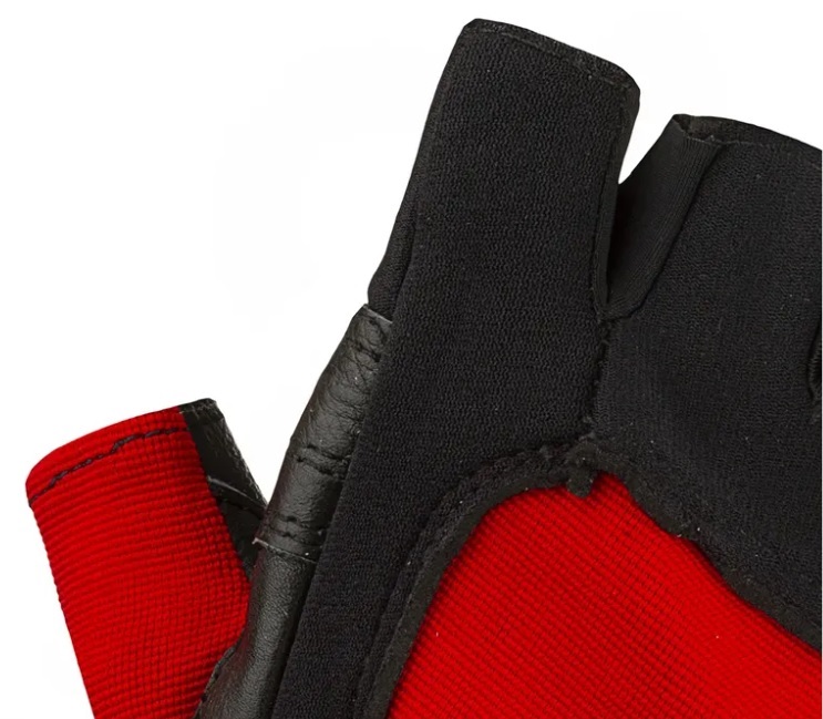 دستکش بدنسازی مچ بند دار چرمی طرح ریبوک – قرمز/مشکی